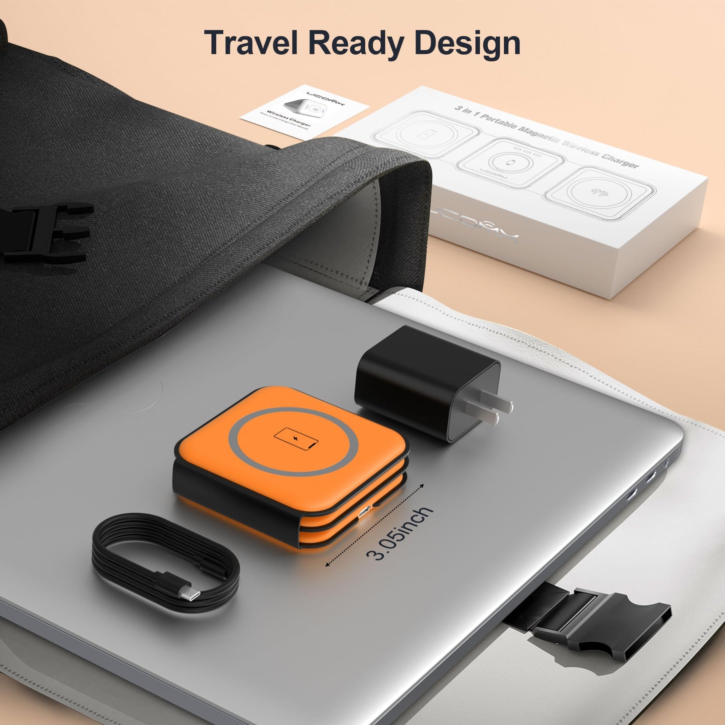 Portable Foldable Magnetic Wireless Charging Station | 3-in-1 Fast Charger for iPhone, Apple Watch & AirPods | Compact & Travel-Friendly Design