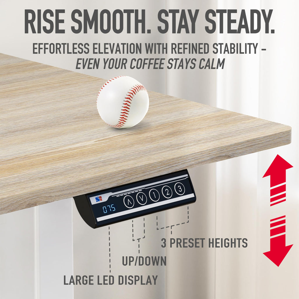 SHW Small Electric Height Adjustable Sit Stand Desk with Maple Top