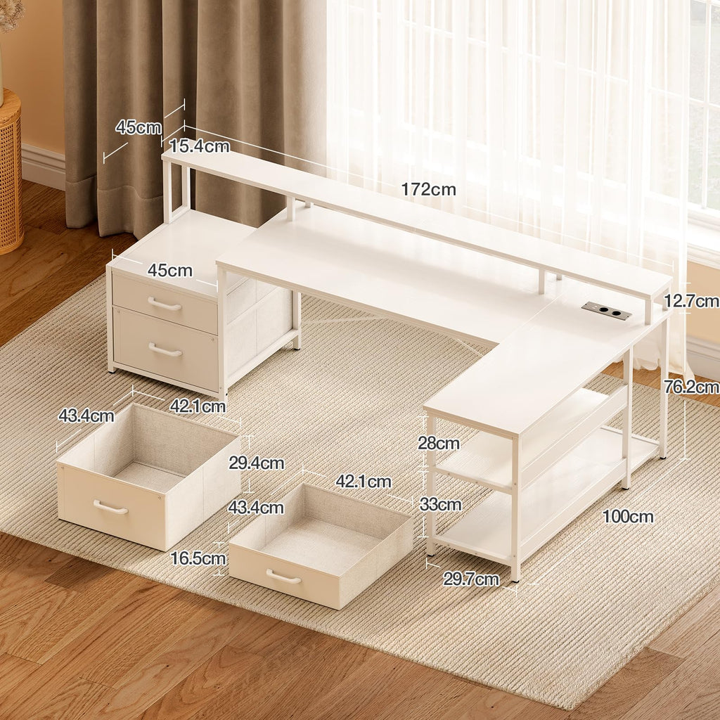 ODK L-Shaped Corner Desk with Storage and Drawers