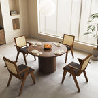 QHITTY Fluted Round Dining Table, 47-inch Walnut