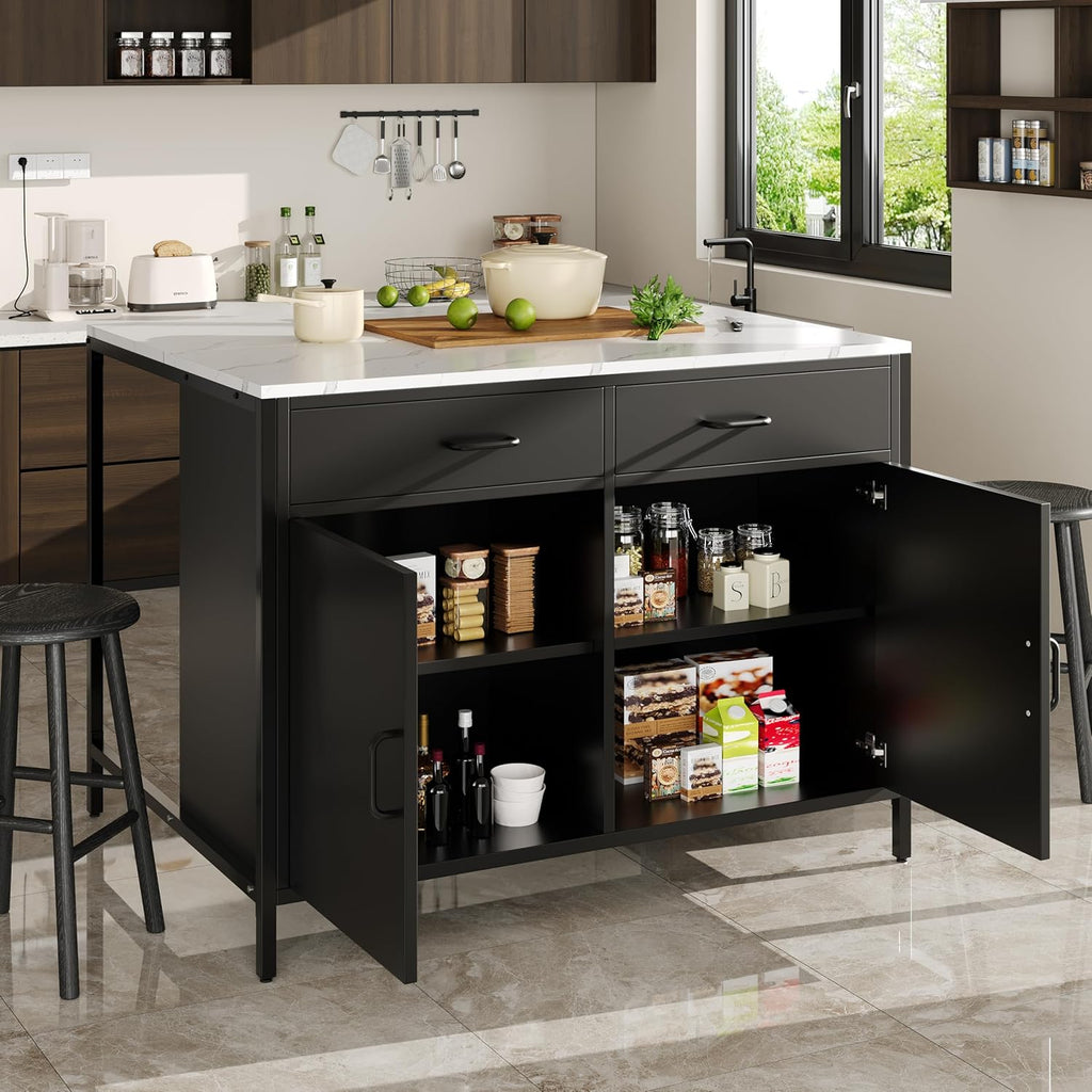 Azkoeesy High Table with 2 Drawers and Doors - Black