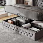 HAINEW Chesterfield Style Upholstered Bed with Hydraulic Storage
