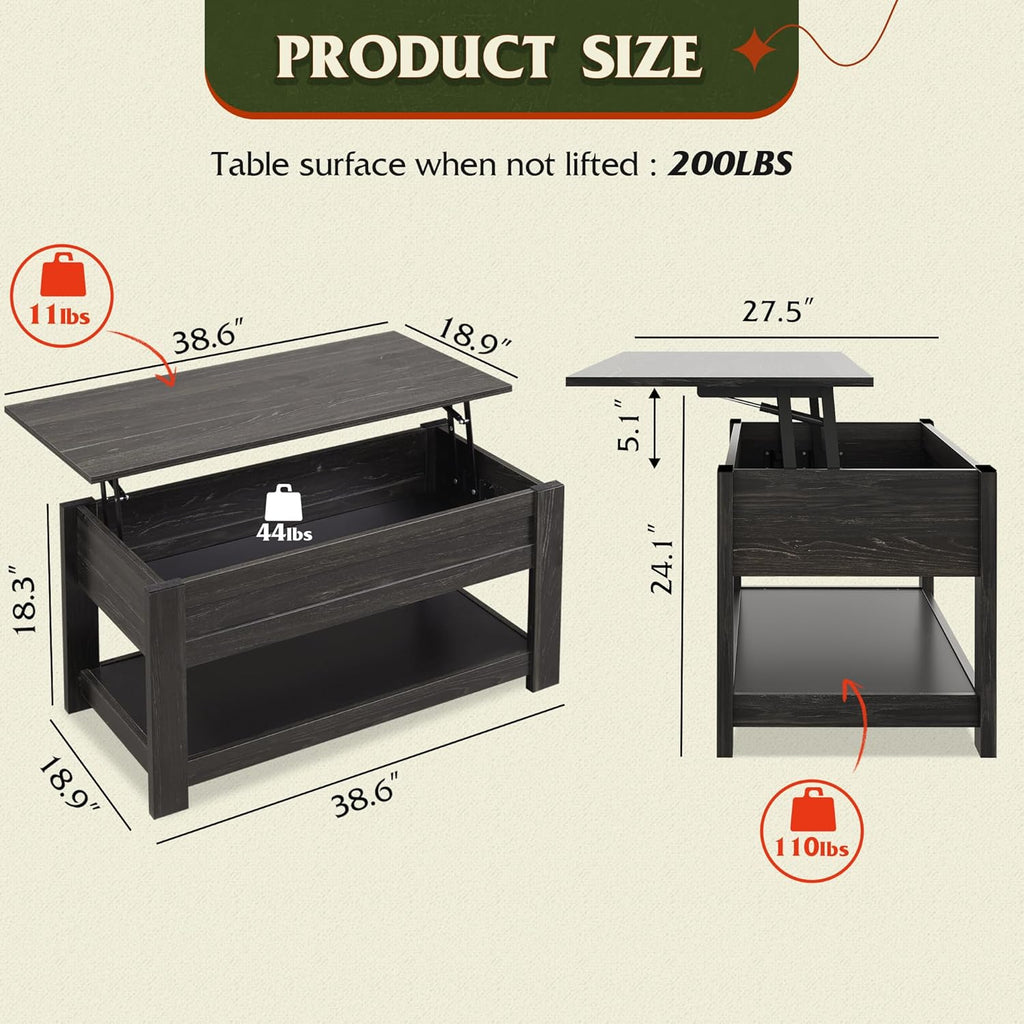 WLIVE Lift Top Coffee Table with Hidden Compartment - Espresso