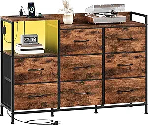 Somdot Dresser with Charging Station and 8 Drawers - Wood Grain Finish