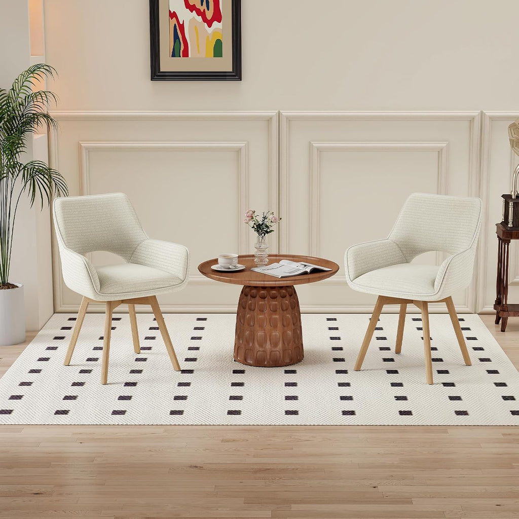 WAFTING Rotatable Dining Chairs with Armrests and Beech Wood Legs