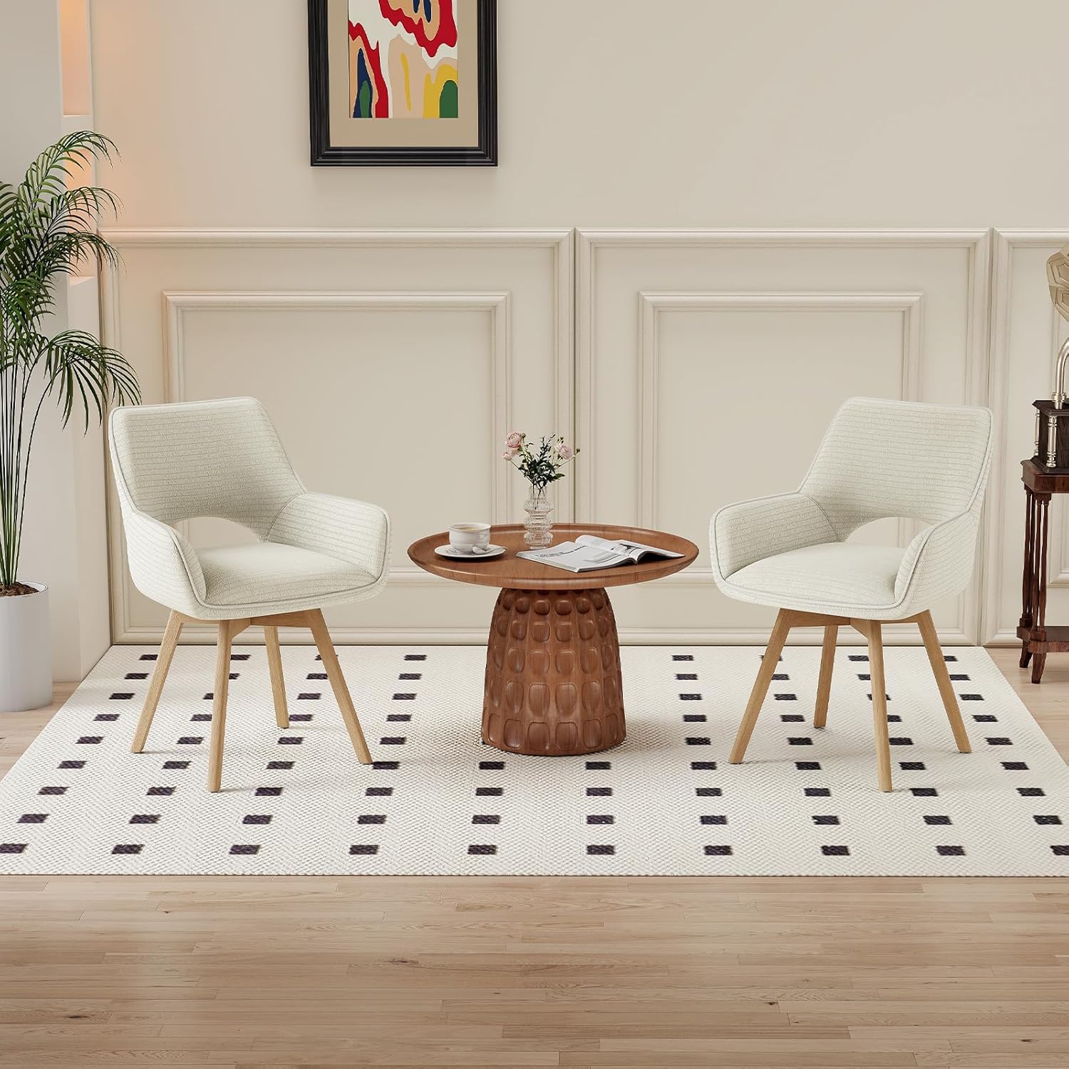 WAFTING Rotatable Dining Chairs with Armrests and Beech Wood Legs