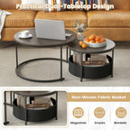 COSTWAY Round Nesting Coffee Tables Set with Storage Basket