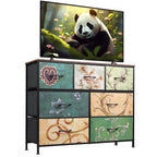WLIVE 7 Drawer Dresser TV Stand with metal frame and wood top, suitable for TV up to 45 inches