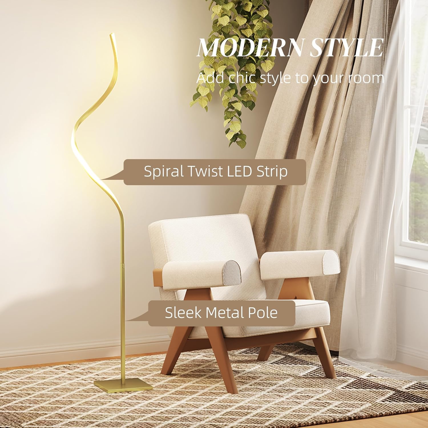 HOMCOM LED Floor Lamp - Gold Tone