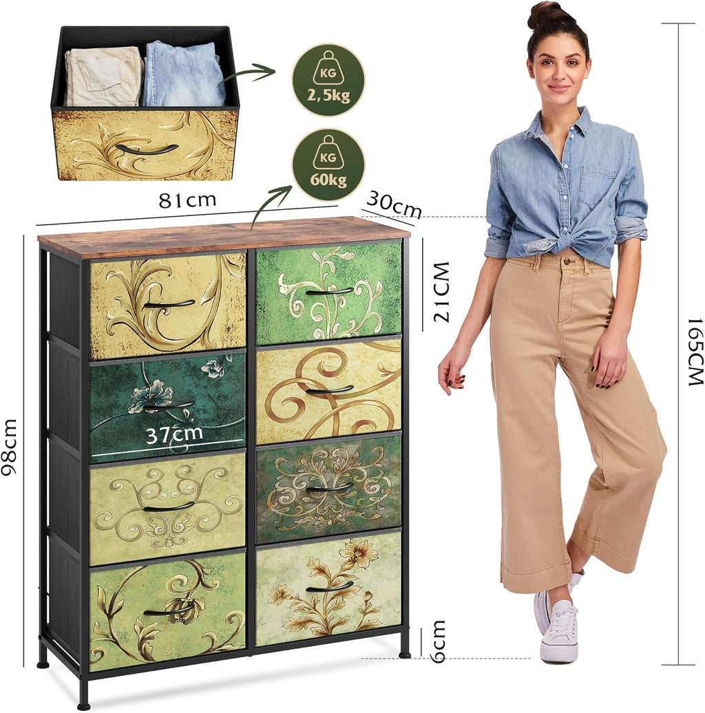WLIVE 8 Drawer Fabric Chest of Drawers - Vintage Print