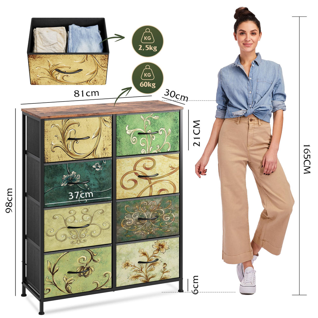 WLIVE 8 Drawer Vintage Print Fabric Chest of Drawers