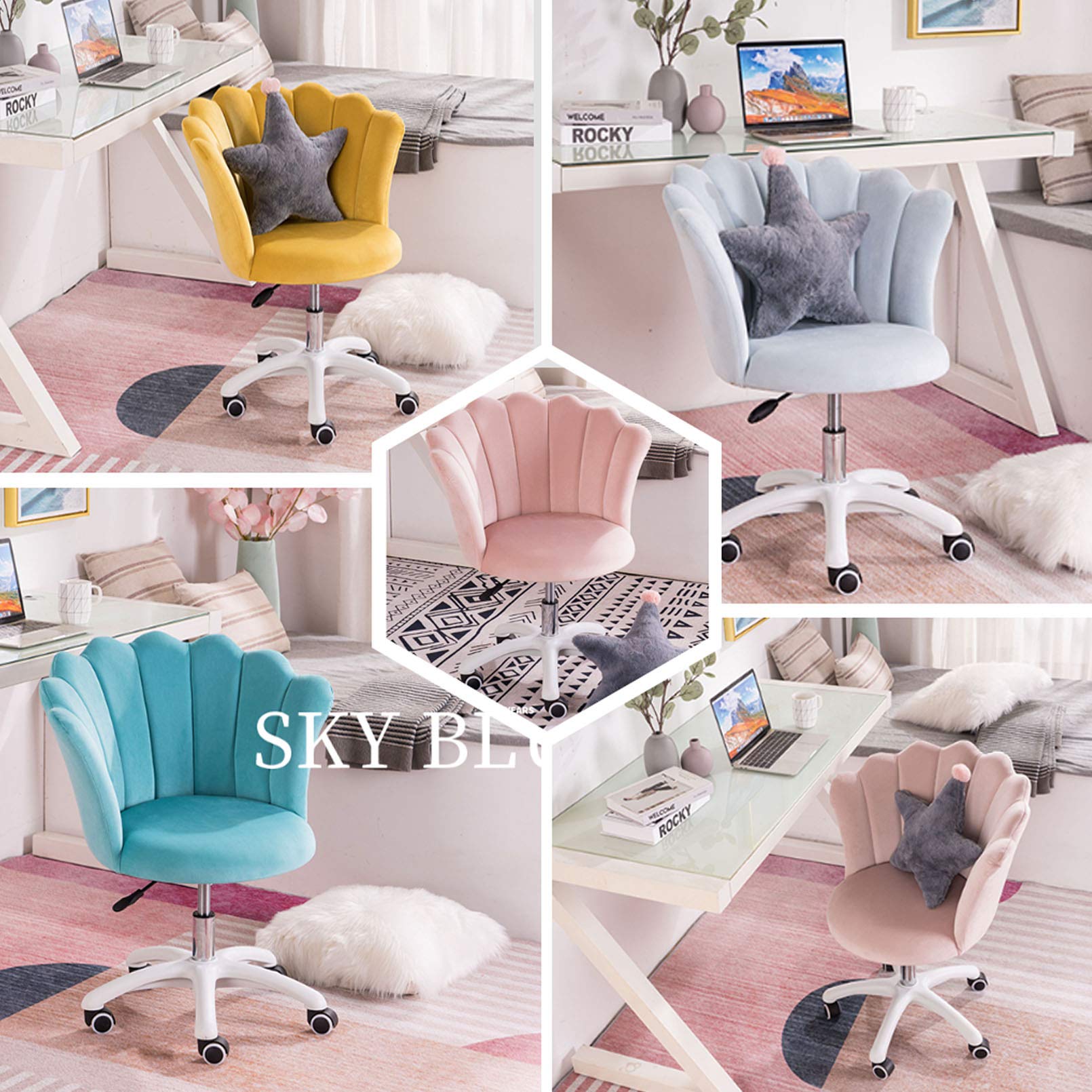 WANGJ-Chaise Modern Velvet Upholstered Swivel Office Chair