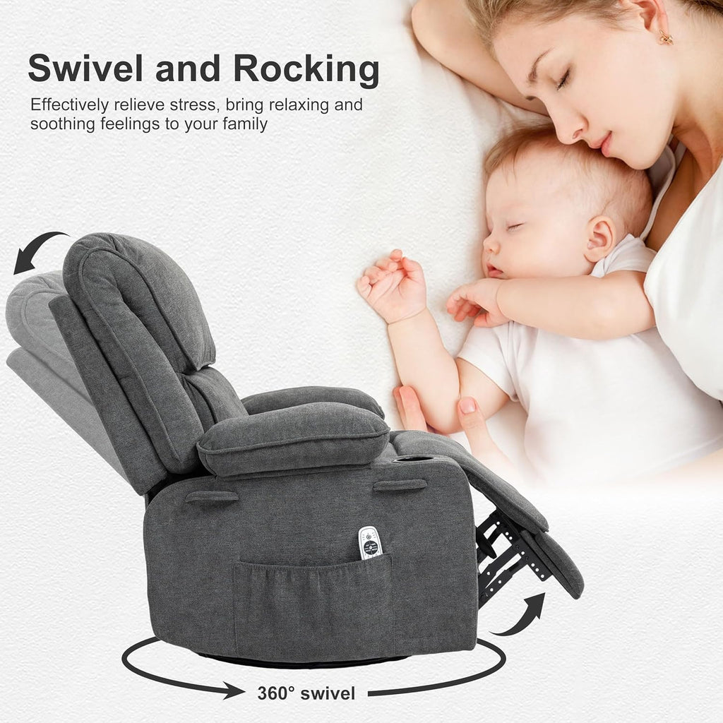 BRTHORY Rocker Recliner Chair with Massage, Heated, 360° Swivel