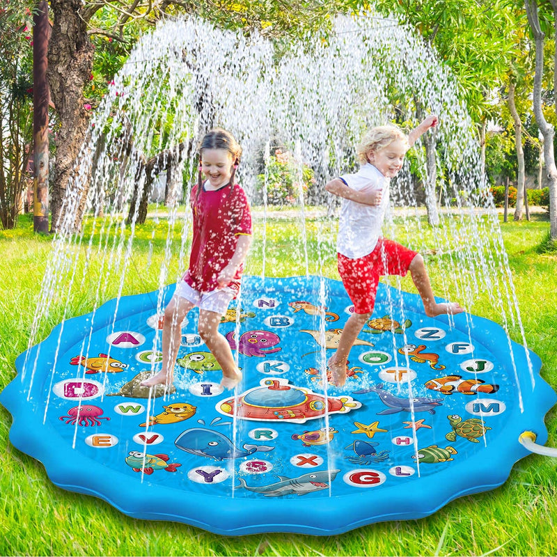 Paochocky Kids Splash Pad Sprinkler Play Mat with Alphabet and Animal Learning