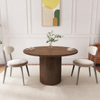 QHITTY Fluted Round Dining Table with walnut finish, Roman column base, and fluted surface design