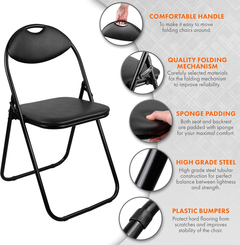 Nyxi Folding Padded Chairs | Set of 4 Black Faux Leather