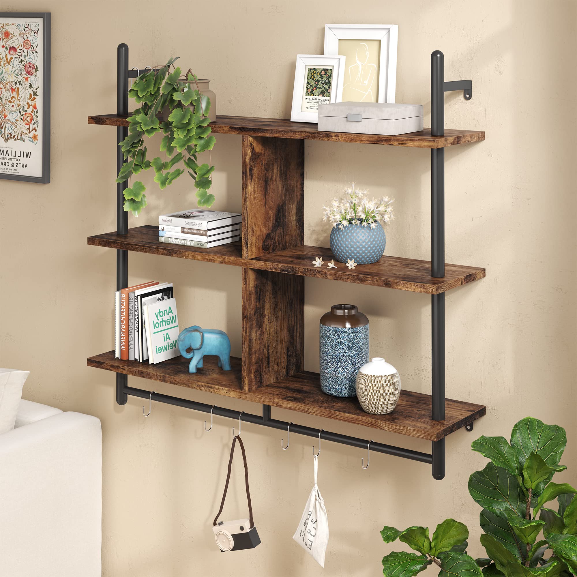 Bestier 3 Tier Industrial Floating Pipe Shelving