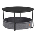 Modern round coffee table with fabric storage basket and metal frame