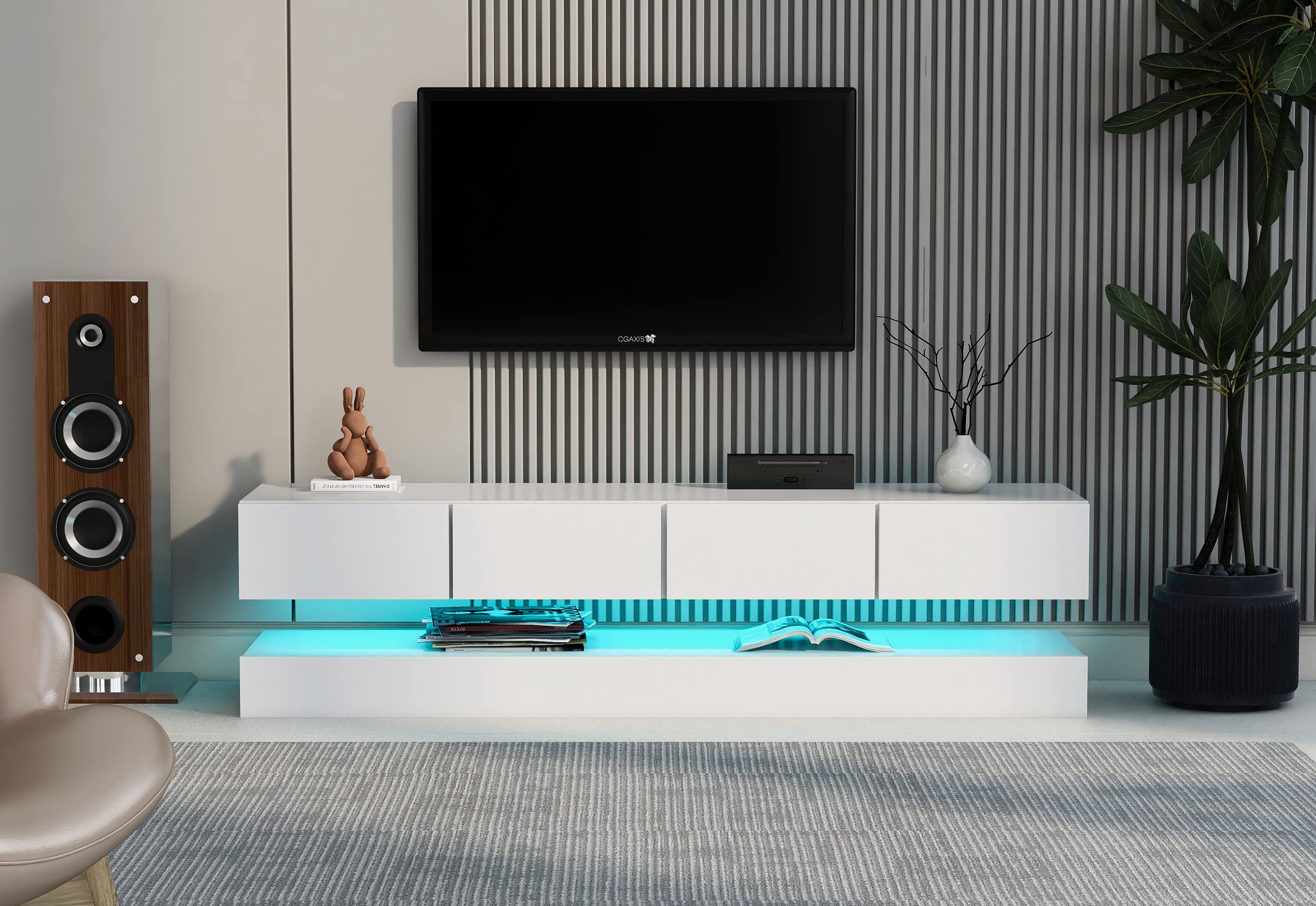 WODSOFTI LED TV Lowboard with Wall Mount and Storage for up to 55 Inch TVs