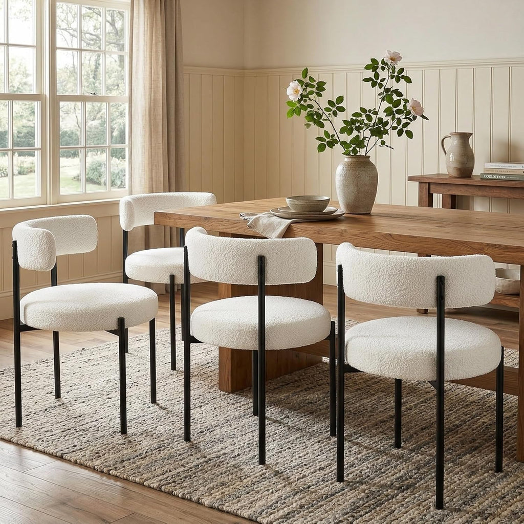 Forsalund Boucle Dining Chairs Set of 4 White