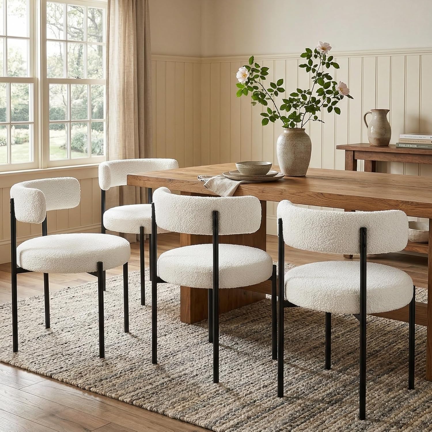 Forsalund Boucle Dining Chairs Set of 4 White
