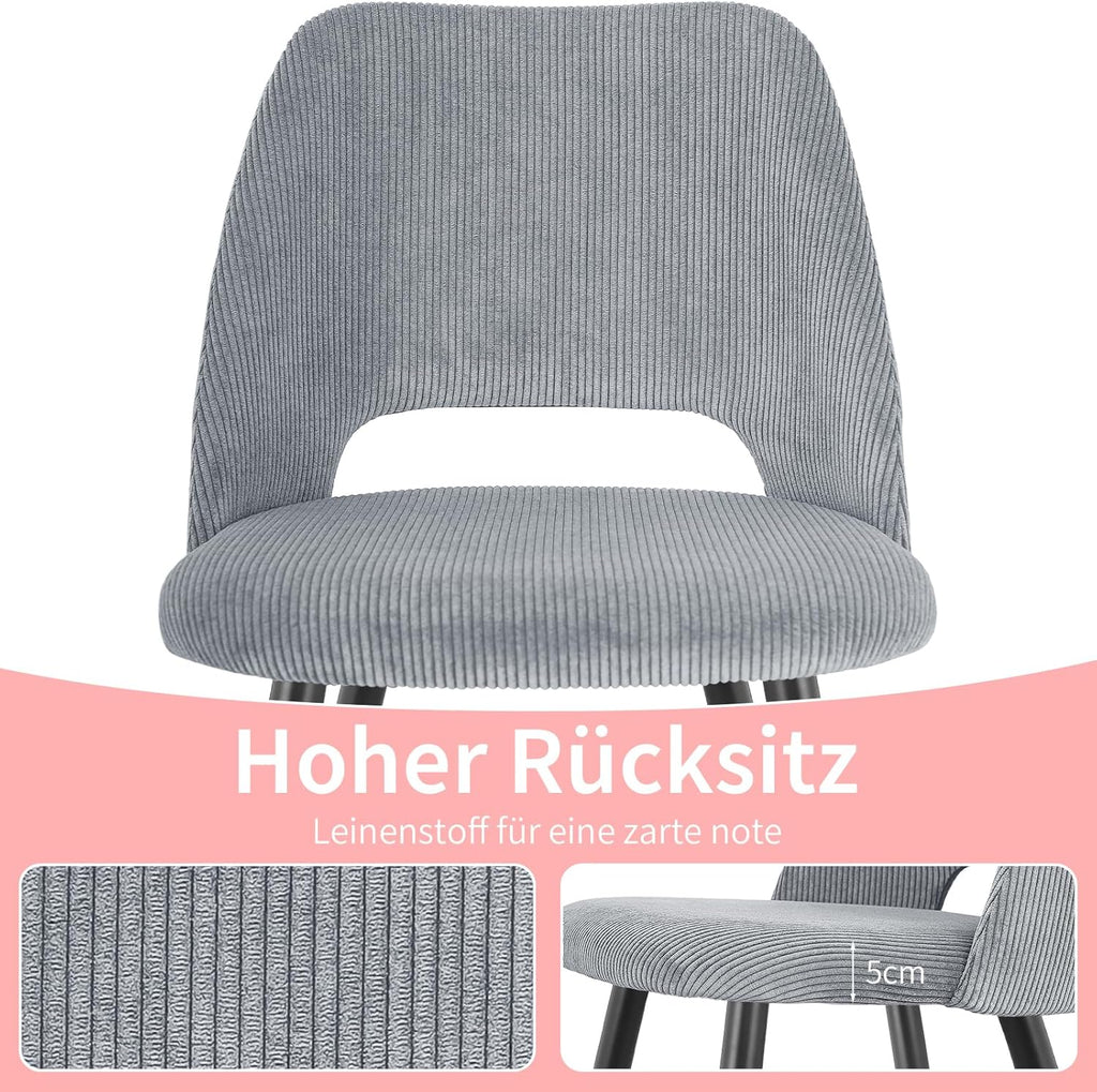 WAFTING Set of 2 Corduroy Dining Chairs Grey