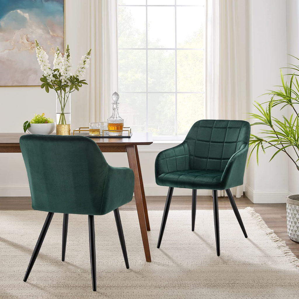 CLIPOP Velvet Upholstered Dining Room Chairs with Armrests (Set of 2, Green)