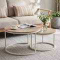 buybyroom Round Coffee Table Set of 2 - Light Oak Nesting Tables