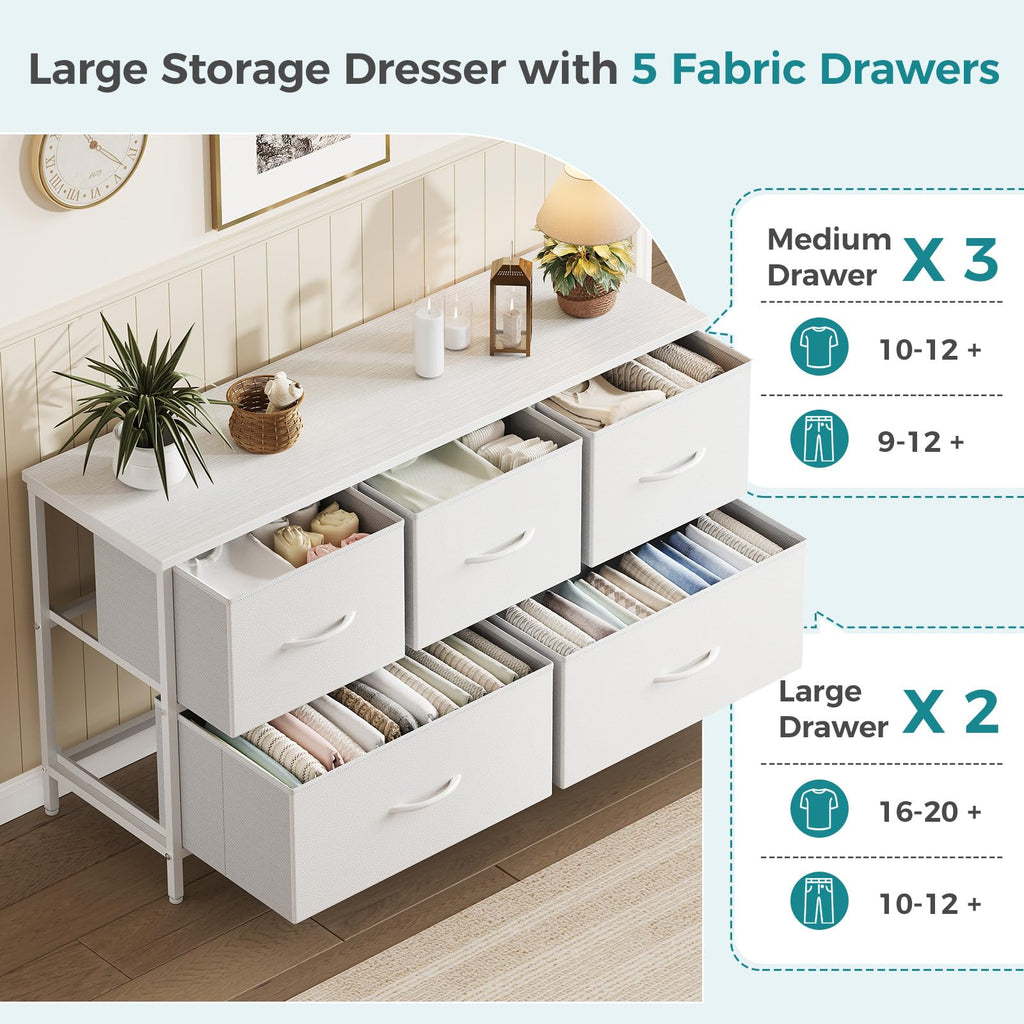 OLIXIS 5-Drawer Bedroom Dresser with Fabric Bins
