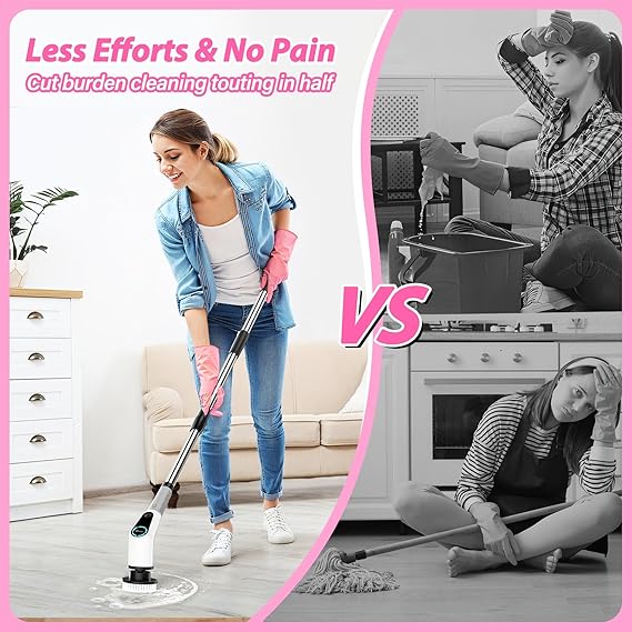 Electric Spin Scrubber – Cordless Power Scrubber with Replaceable Brushes & Adjustable Extension Handle