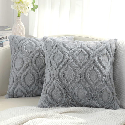 decorUhome Decorative Throw Pillow Covers 18x18, Soft Plush Faux Wool Couch Pillow Covers for Home, Set of 2, Blue Grey