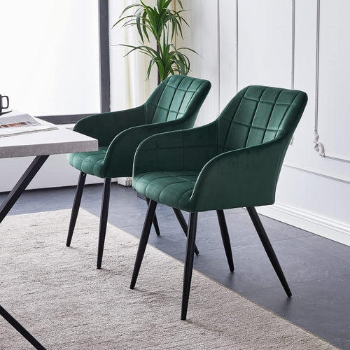 CLIPOP Velvet Upholstered Dining Room Chairs with Armrests (Set of 2, Green)