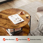 WLIVE Vintage Industrial Round Coffee Table with Storage