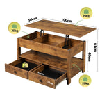 WLIVE Lift Up Coffee Table with 2 Drawers