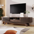 Retro-style BTM wood TV unit with two doors, drawer, and open compartment in brown color