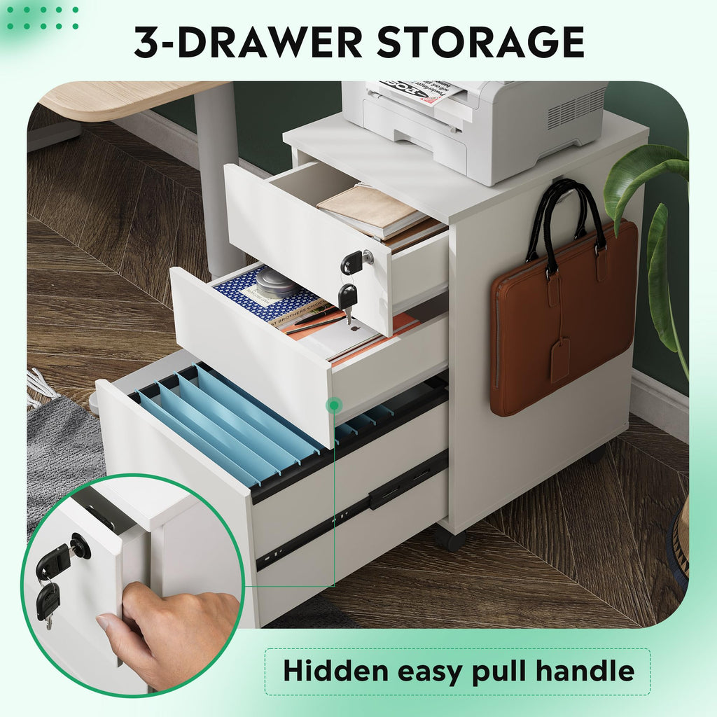 DEVAISE 3 Drawer Lockable Mobile File Cabinet, White