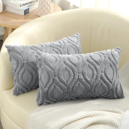 decorUhome Decorative Throw Pillow Covers 18x18, Soft Plush Faux Wool Couch Pillow Covers for Home, Set of 2, Blue Grey