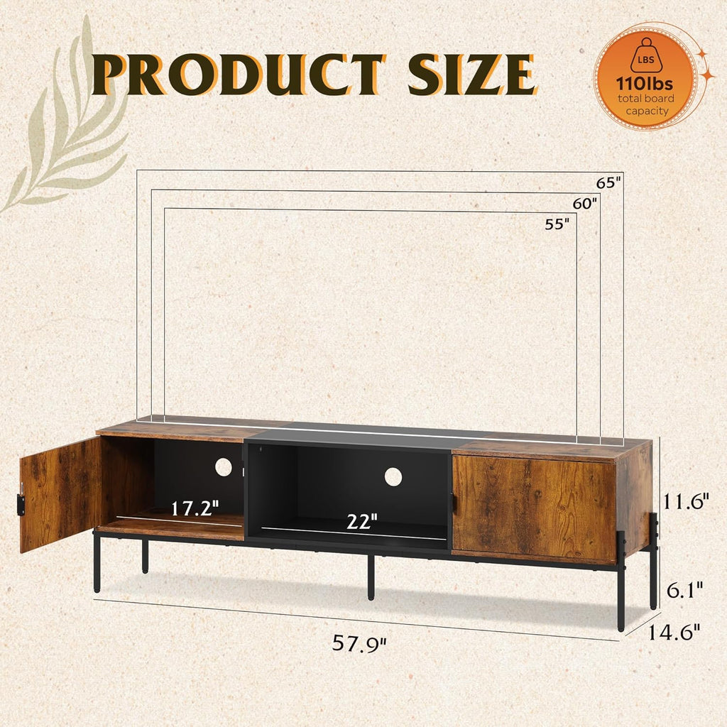 WLIVE Mid Century Modern TV Stand for 65 Inch TV - Rustic Brown