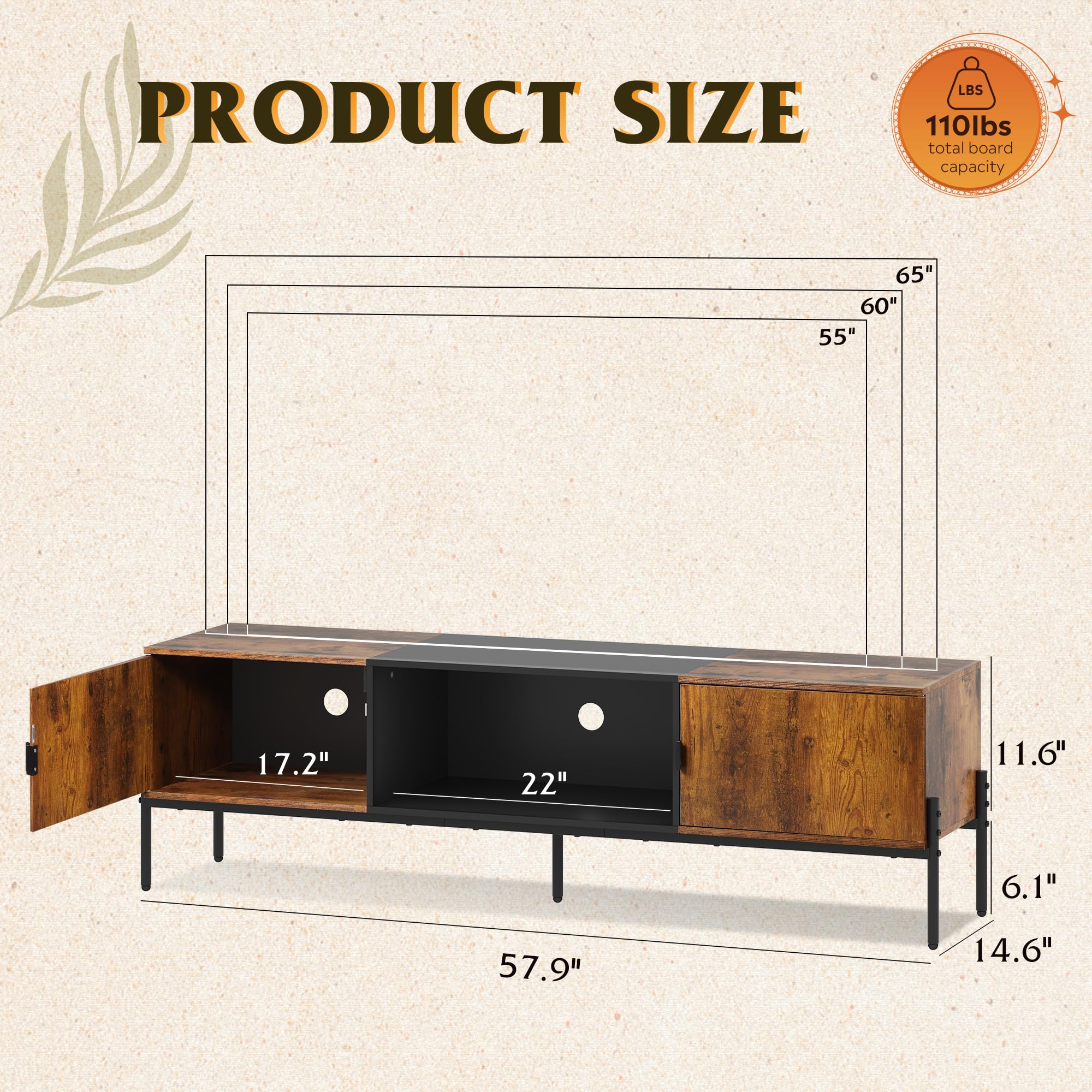 WLIVE Mid Century Modern TV Stand for 55-65 Inch TVs