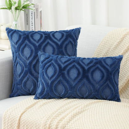 decorUhome Decorative Throw Pillow Covers 18x18, Soft Plush Faux Wool Couch Pillow Covers for Home, Set of 2, Blue Grey