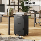 DEVAISE 3 Drawer Rolling File Cabinet with Lock, Black
