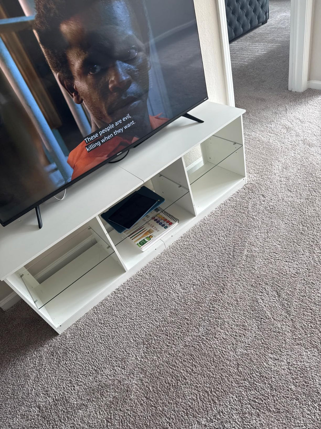 WLIVE Modern LED TV Stand with Glass Shelves