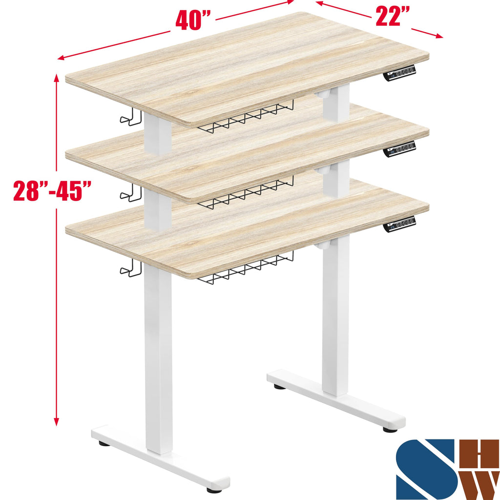 SHW Small Electric Height Adjustable Sit Stand Desk with Maple Top