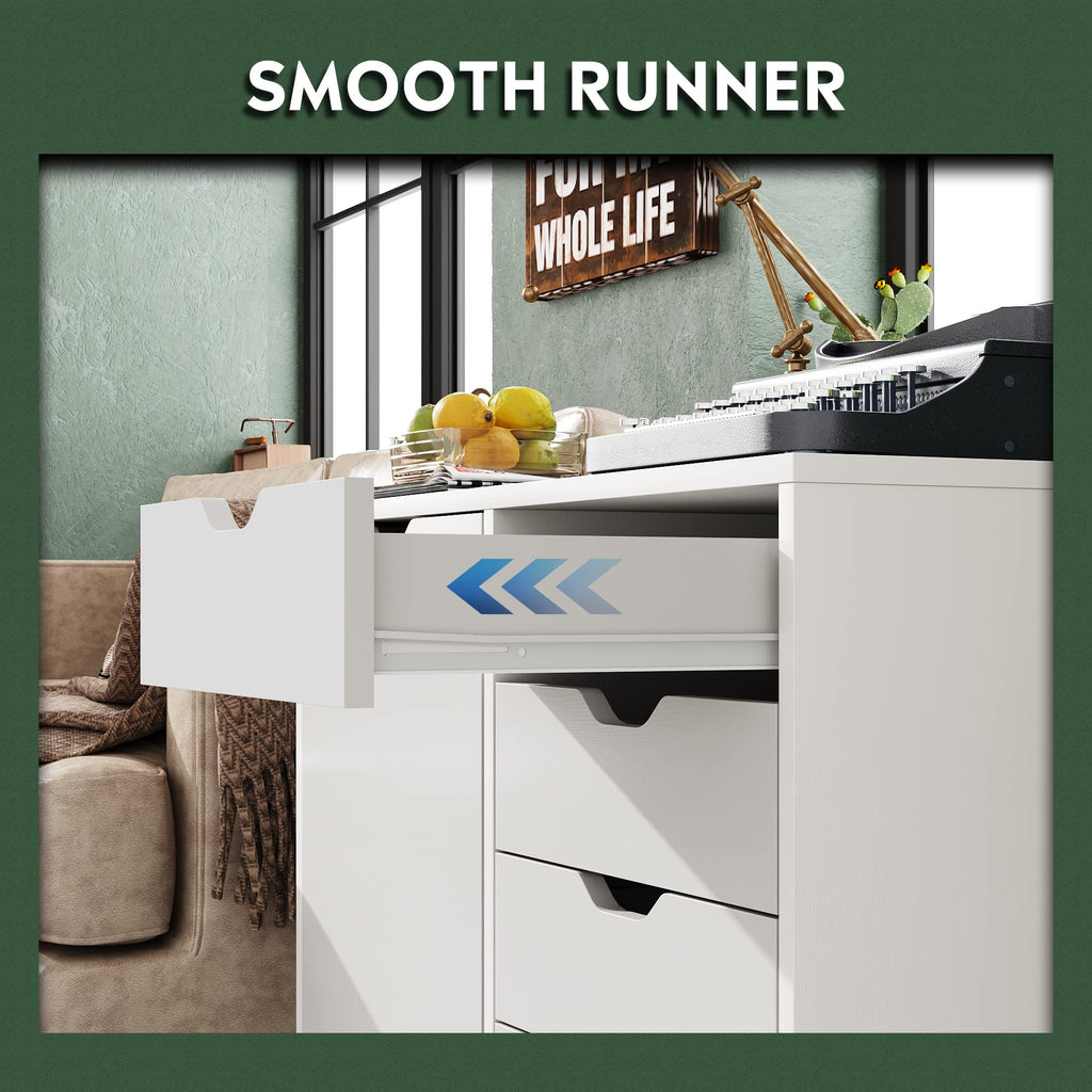 DEVAISE 5-Drawer Wood Cabinet with Adjustable Shelf and Wheels