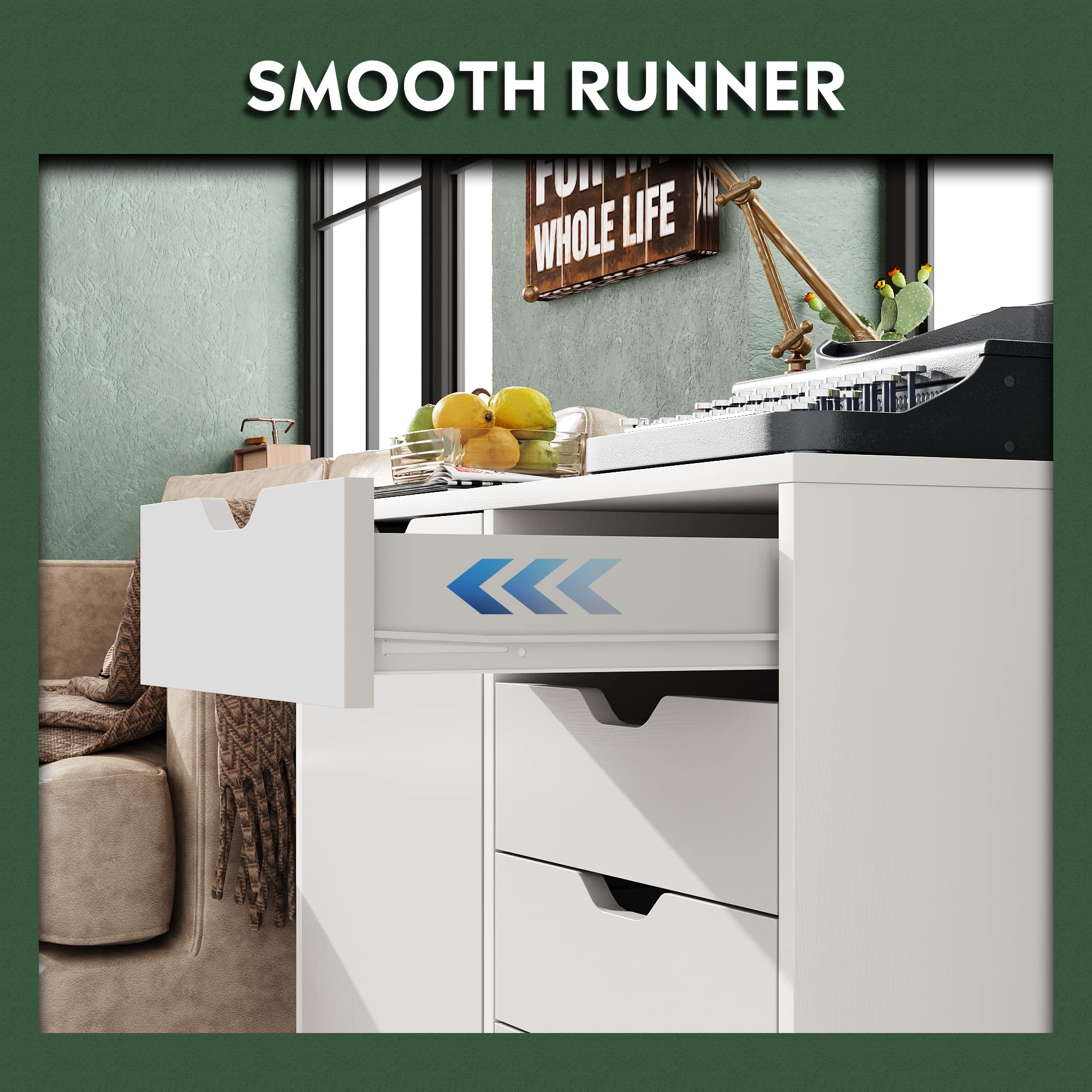 DEVAISE 5-Drawer Wood Cabinet with Adjustable Shelf and Wheels