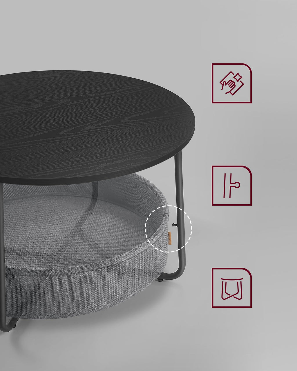 VASAGLE Modern Round Coffee Table with Storage Basket
