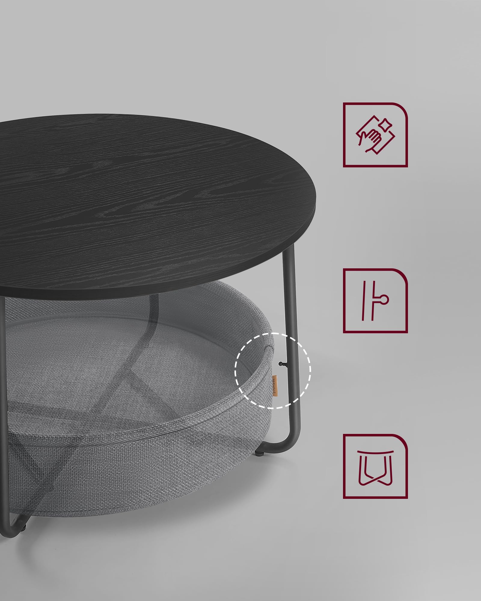 VASAGLE Modern Round Coffee Table with Storage Basket