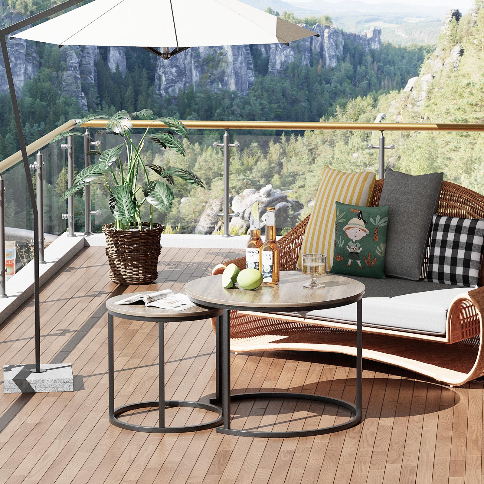 aboxoo Nesting Side Round Coffee Table Set with Metal Frame