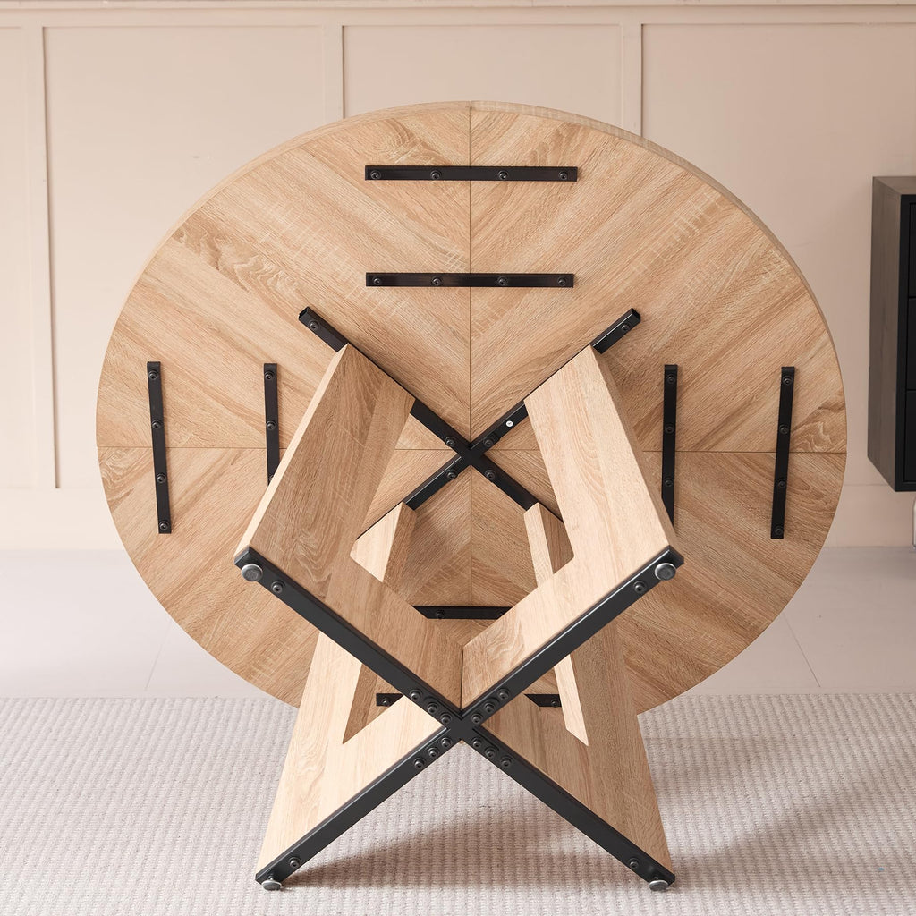 HJhomeheart Round Dining Table, Rustic Style, for 4-6 People