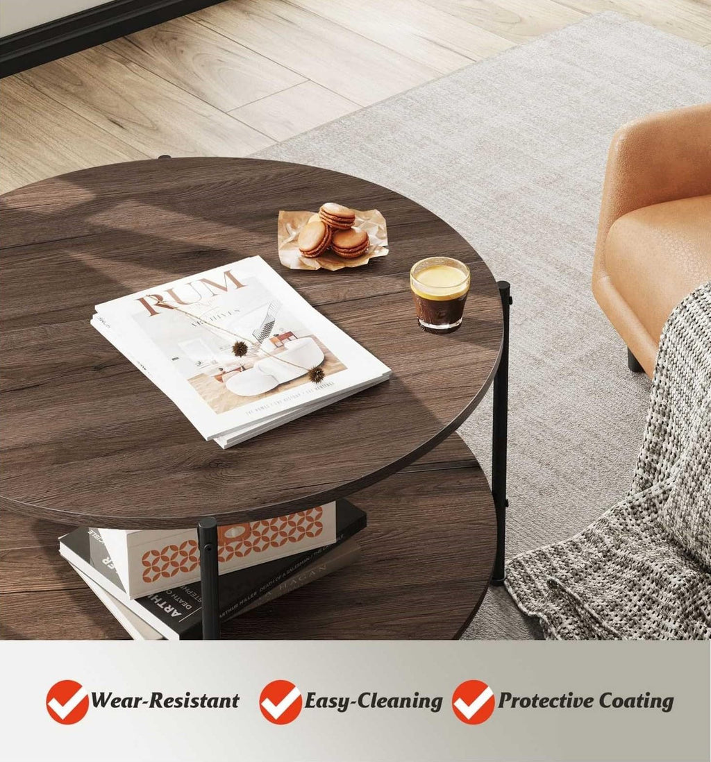 WLIVE 2-Tier Round Coffee Table with Storage Shelf